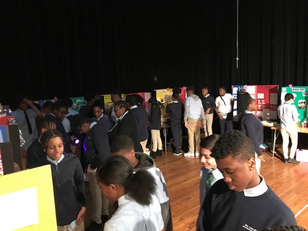 Students at DLEACS' science fair exhibit