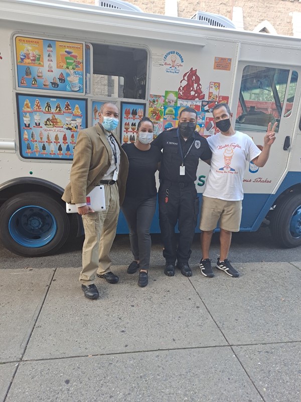 Principal Brewer, Ms. S. Anton and Officer Hopkins with Mister Softee!